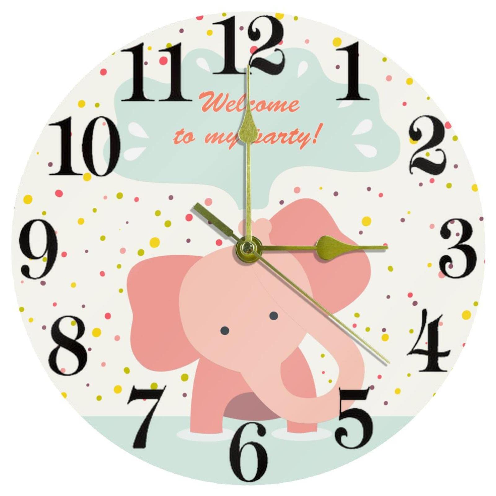 Horloge murale éléphant silencieuse pour décoration de chambre d'enfant et cuisine