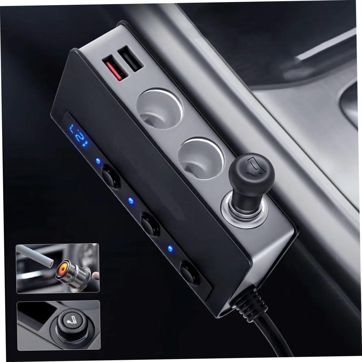 NUOBESTY Caricatore Auto 180w 4 Porte USB e 3 Prese Accendisigari, Materiale PC Nero Funzione Monitoraggio Tensione Batteria e Ic Intelligente