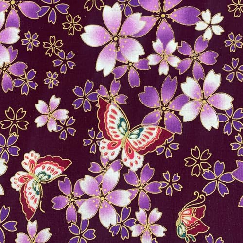 aufodara Tissus au Metre Style Japonais Tissu DIY Couture pour Décorer Patchwork Vêtements Nappe de Table Rideau Tissu à Coudre, Largeur 145cm (Violet,...