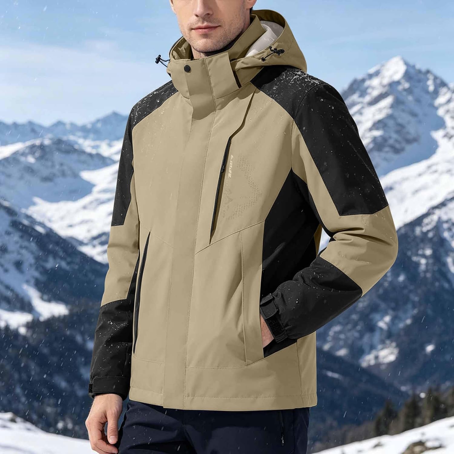 Rain Jacket for Men Lightweight Waterproof Outdoor Color Block Hooded Windbreaker Running Hiking Travel Raincoats