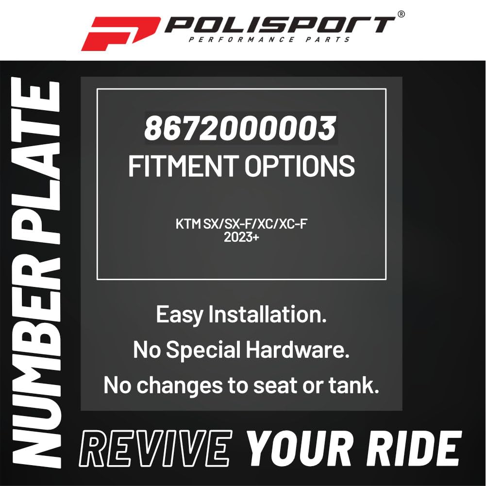 Polisport Motocross Motocross (MX) Plaque d'immatriculation pour KTM SX125/150/250/300, SXF250/350/450, XC125/250/300, XCF250/350/450 (2023-2025), haute résistance aux chocs, noir