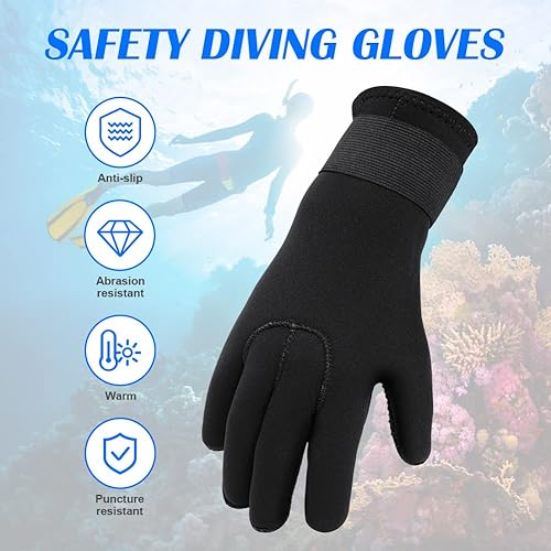 Miniatura 2 de AUAUY Guantes de buceo, guantes de neopreno de 0.118 pulgadas (0.118 in), guantes de neopreno cálidos de cinco dedos, guantes de surf flexibles