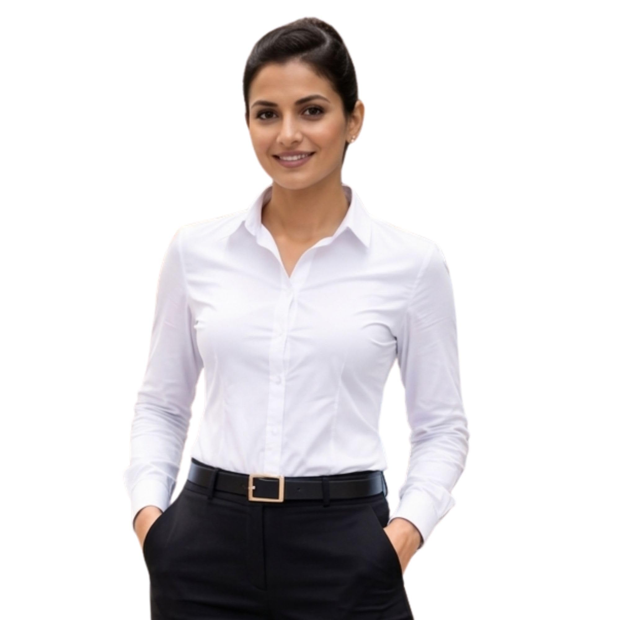 Women’s White Formal Shirt | Solid Full Sleeve Office Wear Shirt for Women | Regular Fit Collared Button-Down Top (in, Alpha, 3XL, Regular)-picture-36