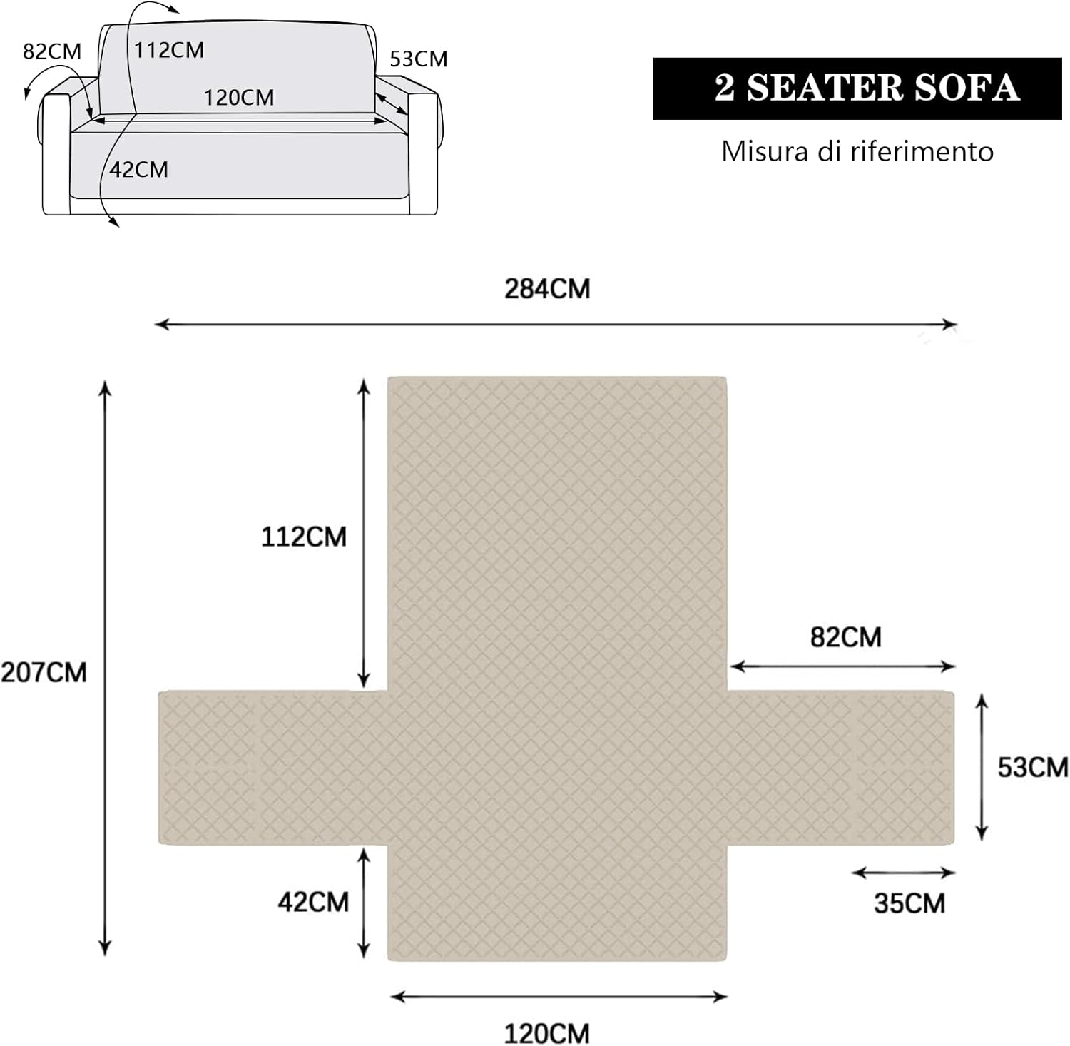 Waterproof Sofa Cover 2 Seater 120 cm, Anti-Cat Sofa Covers with Arms, Universal Reversible Sofa Protector, Beige