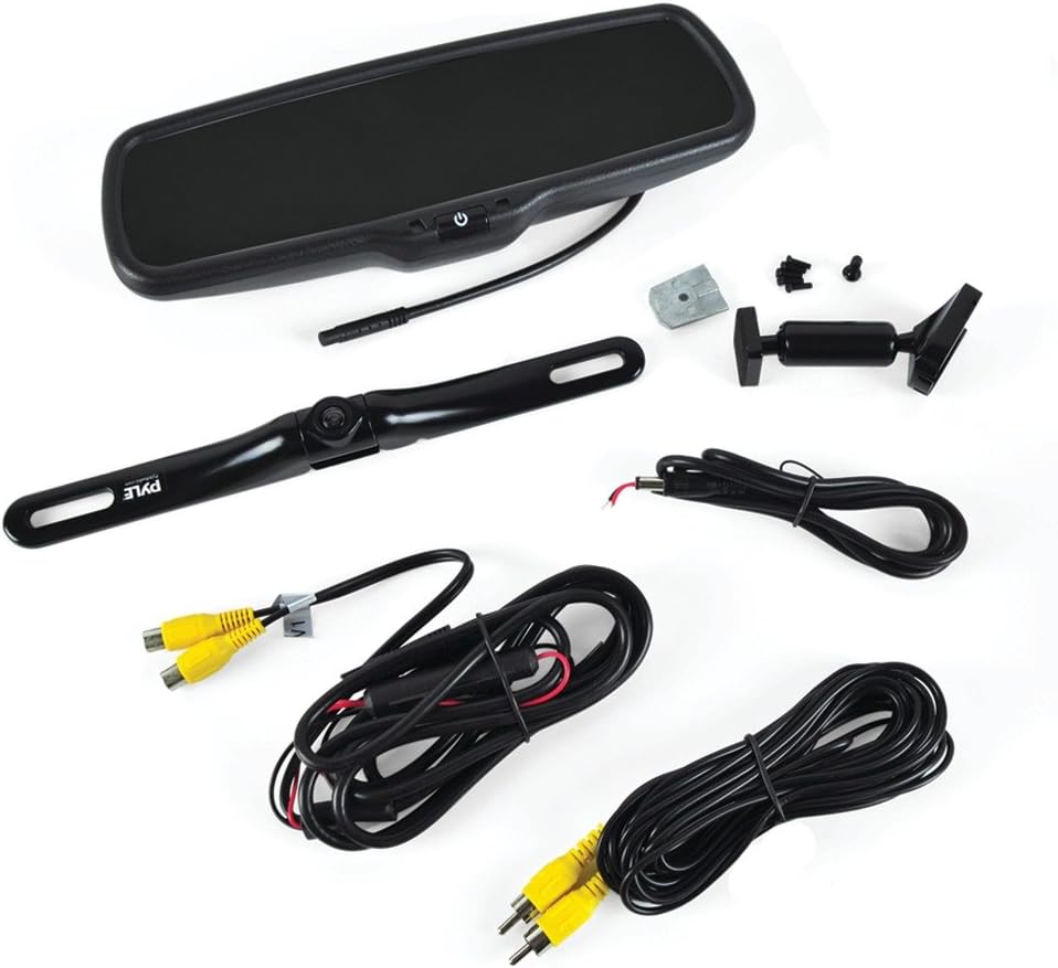 Pyle Backup Car Camera Rear View Mirror Screen Monitor System with Parking & Reverse Safety Distance Scale Lines, OEM Fit, Waterproof & Night Vision, 170° Angle Adjustable, 4.3" LCD Display-(PLCM4550)