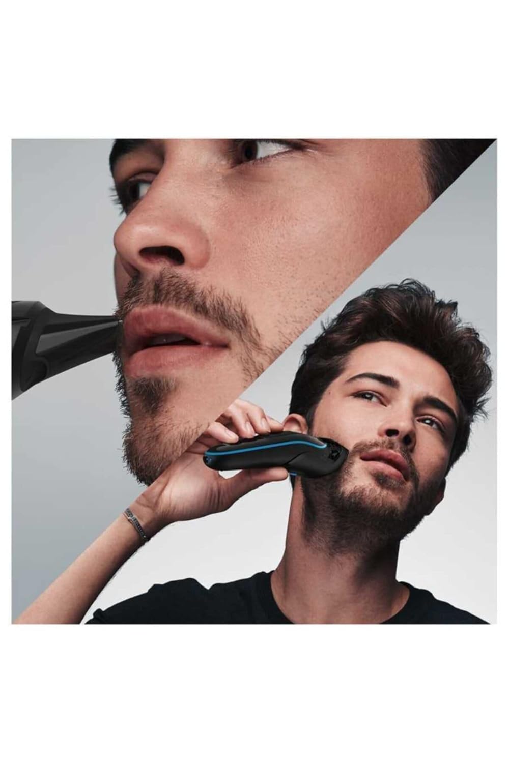 Mies käyttää Braun MGK3245 -laitetta partansa leikkaamiseen
