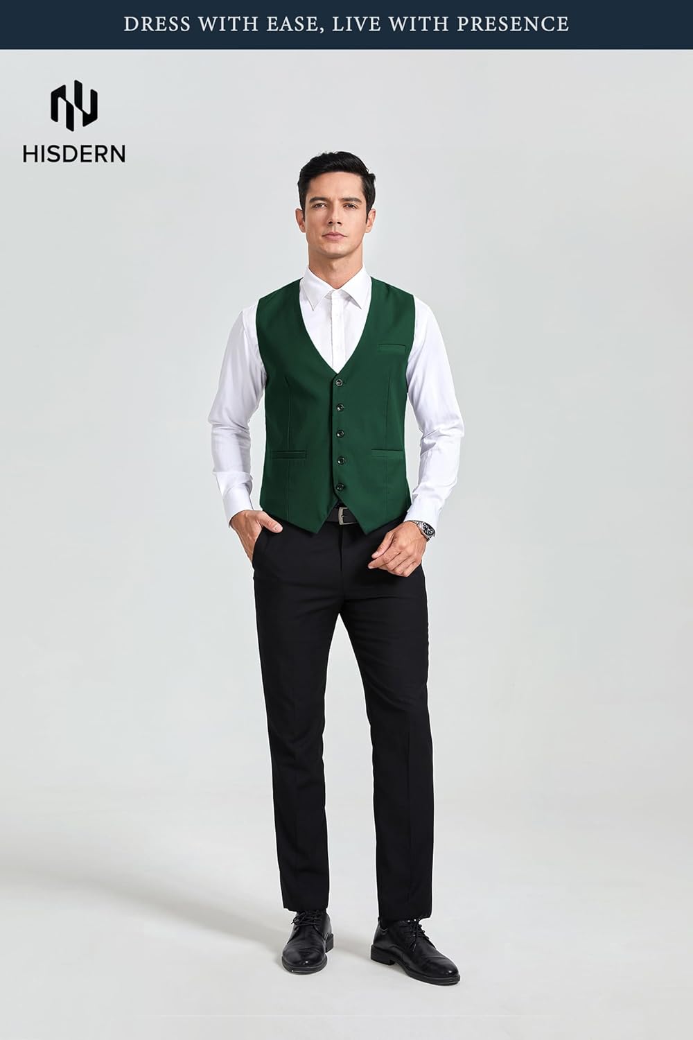 HISDERN Men’s Suit Vest Waistcoat with 3 Pockets Slim Fit for Business Formal Wedding Prom and Casual Tuxedo Wear - Image 4