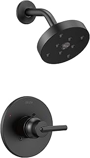 Delta Faucet Trinsic 14 Series Single-Function Shower Faucet Set, Single-Spray H2Okinetic Shower Head, Black Shower Faucet, Delta Shower Trim Kit, Matte Black T14259-BL (Valve Not Included)