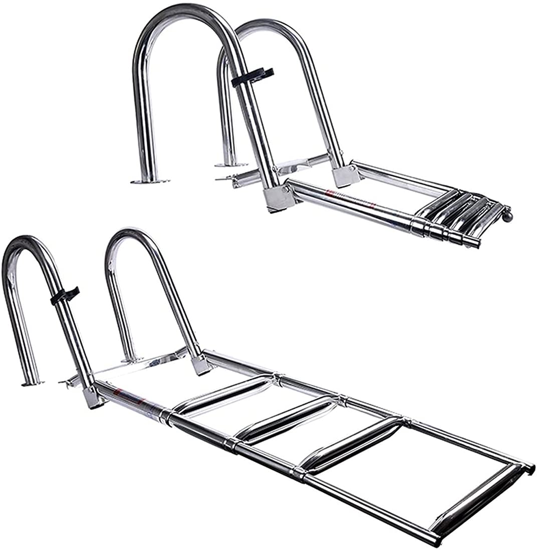 Scaletta Bagno Scaletta Barca Inox, Scalette Piscina Pieghevole con Corrimano E Ampia Pedaliera 4 Gradini Ponte Galleggiante per Piscina/Piscina Barca, Ingresso Poppa Marina