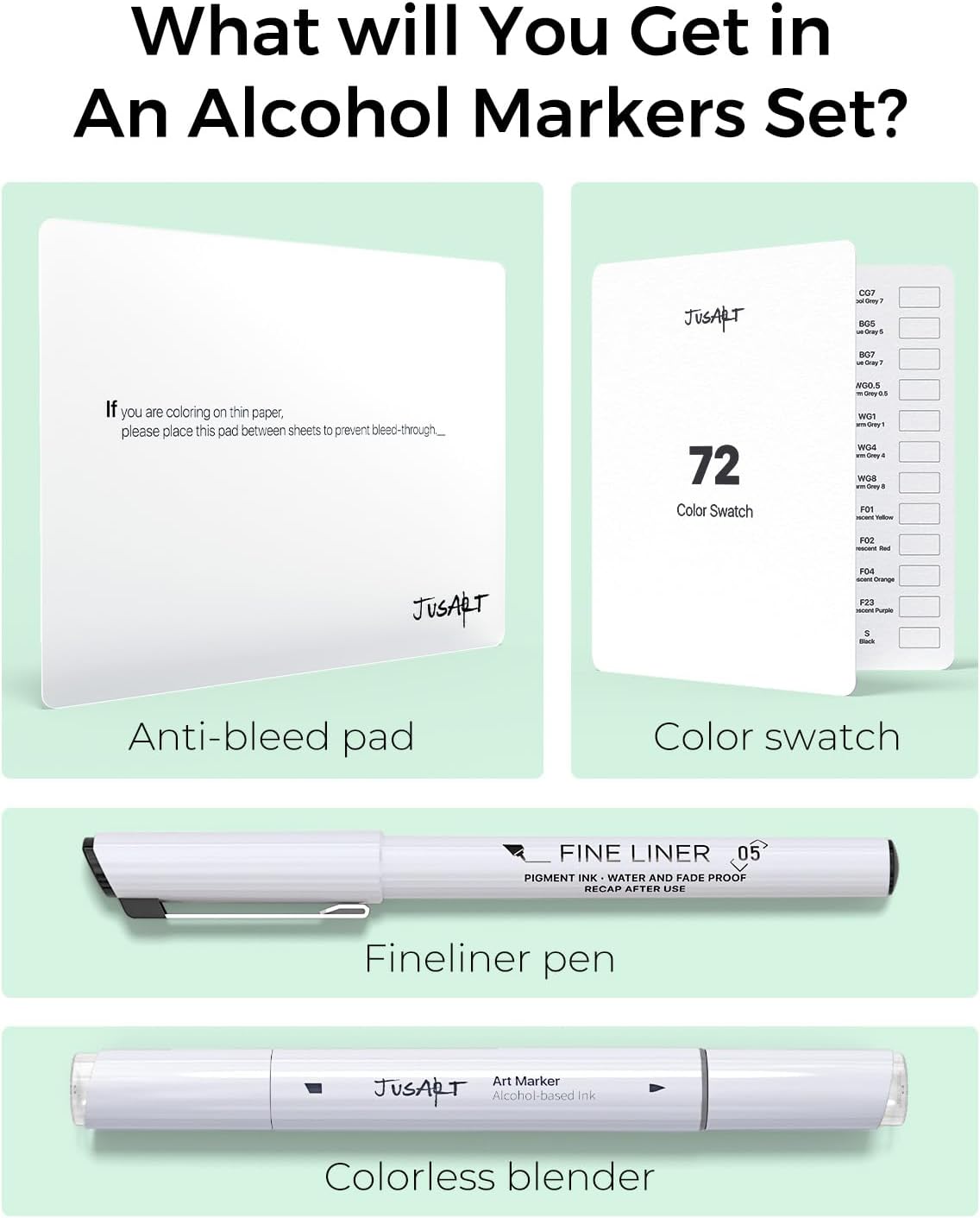 JusArt Alcohol Brush Markers, 72 Colors Dual Tip Art Markers with Brush & Chisel, Alcohol Based Marker Set for Adult Coloring Books, Drawing, Illustration, Sketching, No Bleed Ink Art Supplies - Image 7