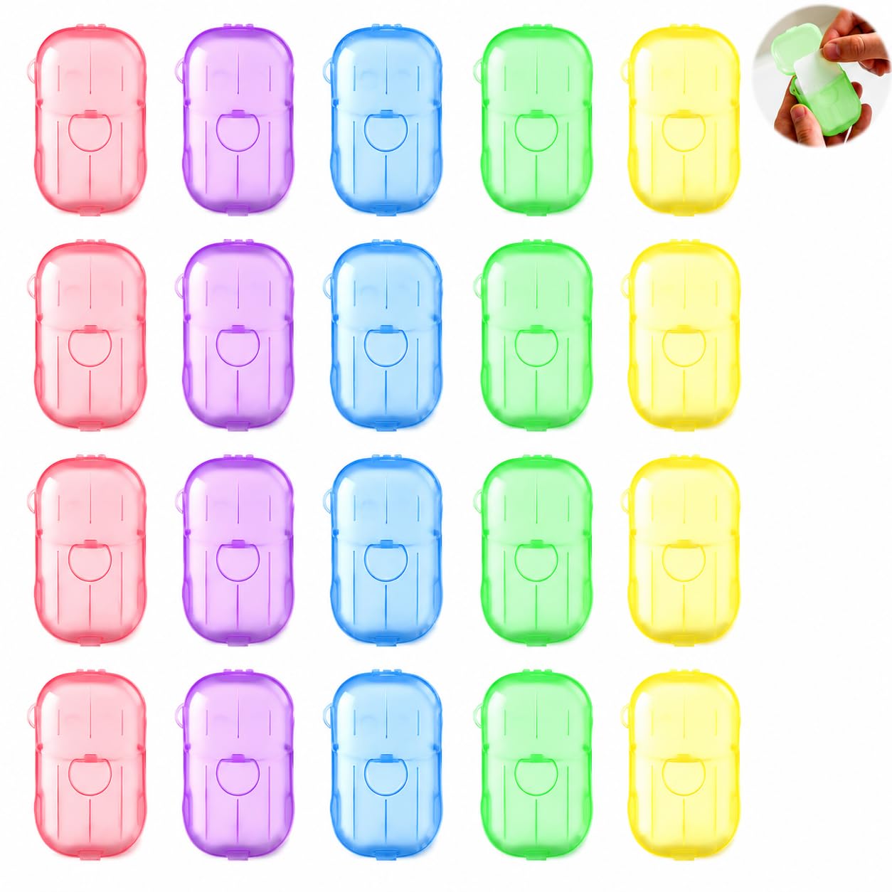 20PCS Feuilles de Savon de Voyage avec Étui, Savon en Papier Portable, Savon Dissolvant à l’Eau, Mini Savon pour les Mains, Idéal pour Camping, Randonnée et Hygiène Quotidienne