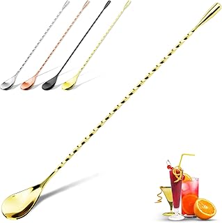 YUNAI Stainless Steel Mixing Spoon, 12inch Stirring Bar, Mixing Long Spoon, Stainless Steel Spiral Long Handle Cocktail Stirrers Spoons for Cocktail Shakers, Tall Cups & Pitchers (Gold)