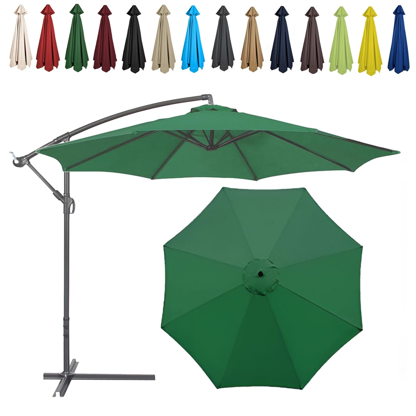 Replacement Parasol Canopy, 2m/2.7m/300cm, 6 Arms/8 Arms, Sun Umbrella Replacement Cloth, Polyester UV Protection Market Table Umbrella Canopy, Parasol Umbrella Replacement Cover(Color:Green,Size:8 ri