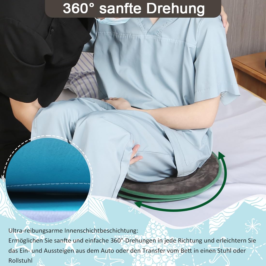 Drehsitz Kissen 360 Grad drehendes Sitzkissen Pivot Disc Pad für ältere, Schwangere Frau, drehbarer Autositz. Einfaches Drehen vom Bett zum Rollstuhl oder Stuhl (Grau Packung 1-Zähler(50cm))