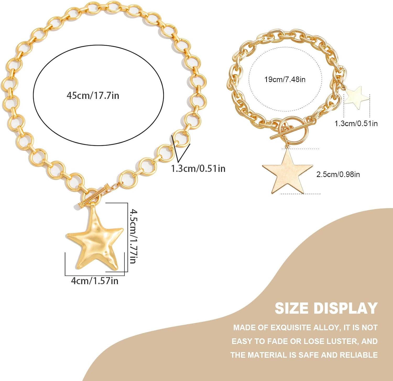 Chunky Necklace and Bracelet Set for Women, 2PCS Cross & Star Jewelry Sets, Trendy Gold and Silver Statement Chain Necklace for Gifts - Image 3