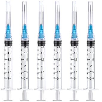 50 Pack 3ml 23Ga - 1 Inch Luer Lock Sample Measuring Lab Supplies, Individually Sealed Wrapped