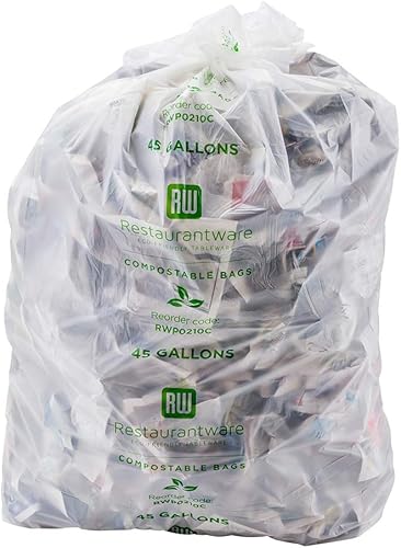 Miniatura 1 de Restaurantware Bolsas de basura ecológicas de 45 galones, 100 bolsas de basura biodegradables, compostables, resistentes, bolsas de basura de