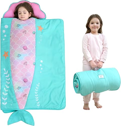 Miniatura 9 de Cloele Tapete para siesta para niños pequeños con almohada extraíble, saco de dormir de 53 x 21 pulgadas para niños de 3 a 7 años, tapete
