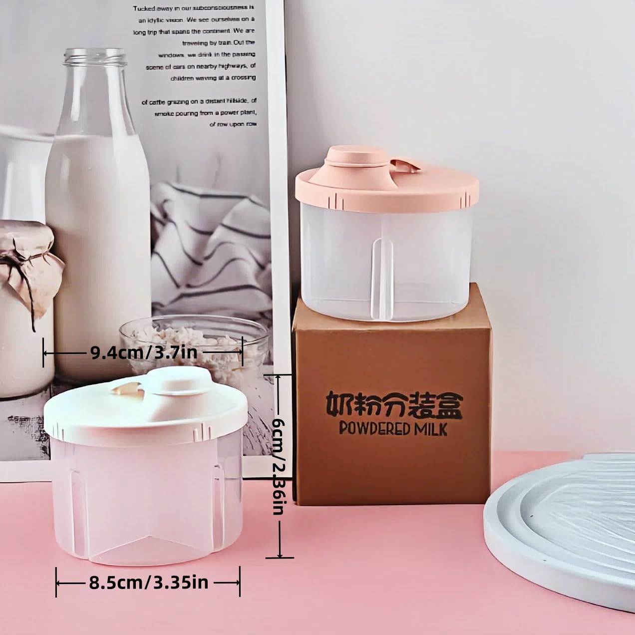 qixiang Formula Powder Pots,2Pcs Baby M ilk Powder Dispenser Pots,Formula Powder Pot with Rotatable Cover Protable Milk Powder Dispensers Milk Powder Dispenser Potfor Outdoor(Pink+White - Image 2