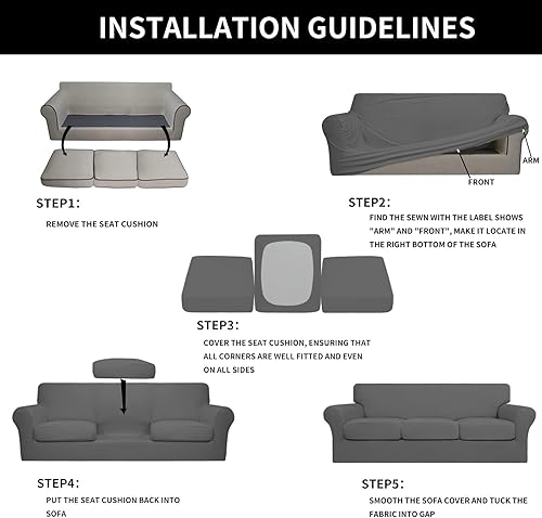 Miniatura 5 de Easy-Going - Funda elástica y suave de 4 piezas para sofá, lavable, 3 fundas para cojines separados, protector elástico para niños y mascotas, funda