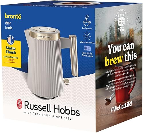 Russell Hobbs Bouilloire électrique [1,7L, 2400 W] Brontë (Gris pierre mat, bec verseur, indicateur niveau d'eau,enrouleur de câble,éclairage,ouverture automatique du couvercle,base 360°) 26751-70 - 10