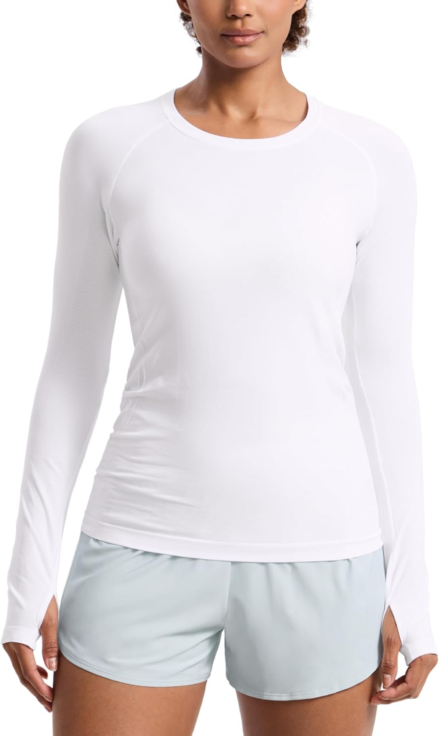 CRZ YOGA Seamless Long Sleeve Shirts for Women Hip Length - Workout Athletic Running Gym Yoga Tops Breathable Crewneck Tshirt