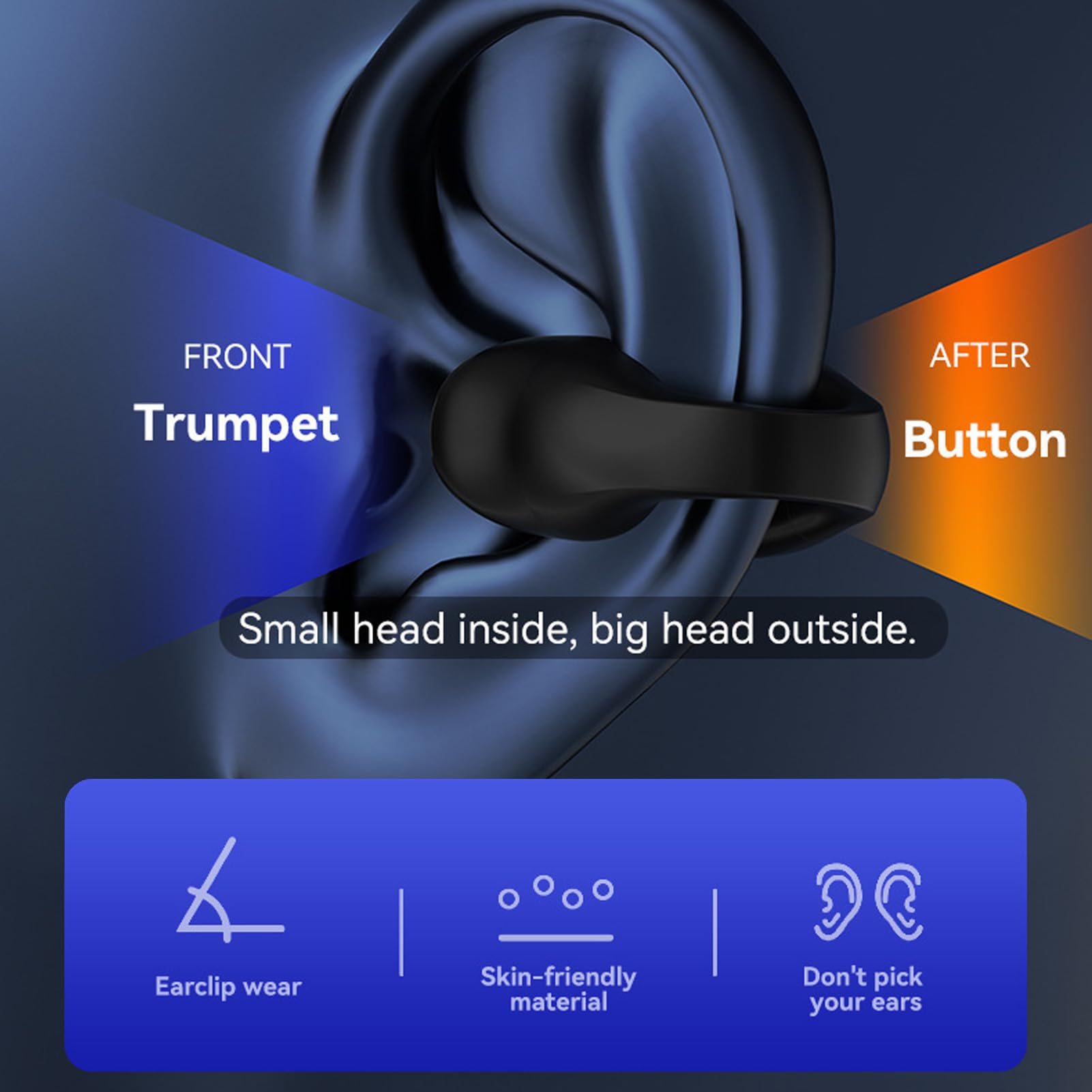 Tonysa Auricolari Ergonomici a Clip, Bluetooth V5.4 Auricolare, Morsetto Ad Anello Aperto a Lato Singolo su Auricolare Wireless per Lavoro Commerciale Sportivo (BLACK)