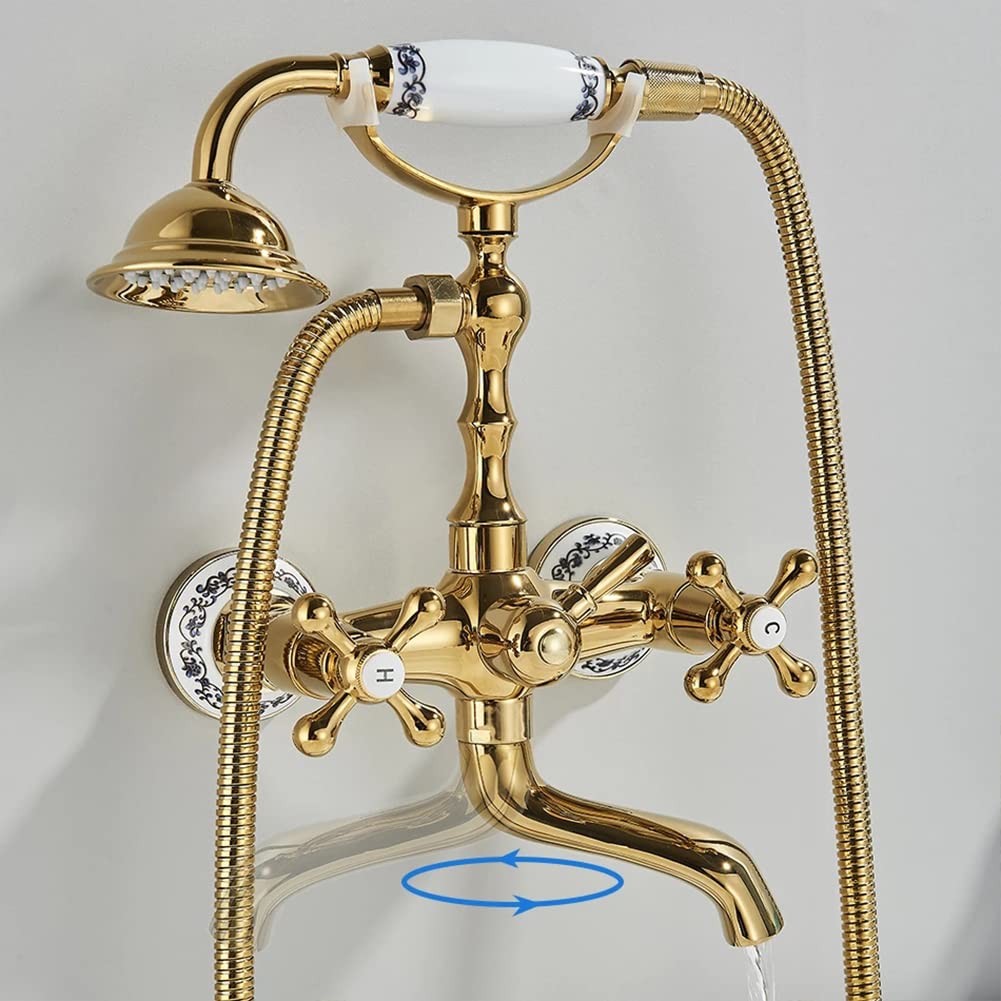 Mitigeur de baignoire chromé à poignée en cristal avec douchette à main