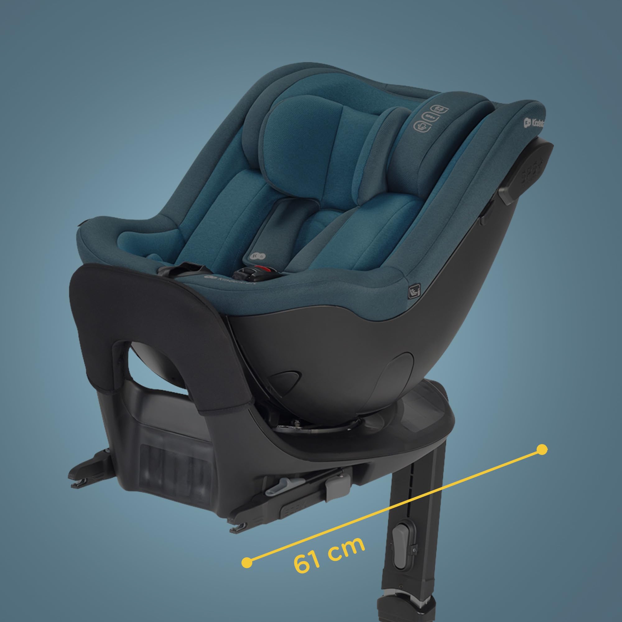 Kinderkraft I-GUARD i-size 40-105 cm Kindersitz mit Isofix base und Stützfuß, speziellen Sicherheitssystemen, Reboarder 360 grad drehbar, Reclining, Kopfstütze mit einer Hand einstellen, Grau