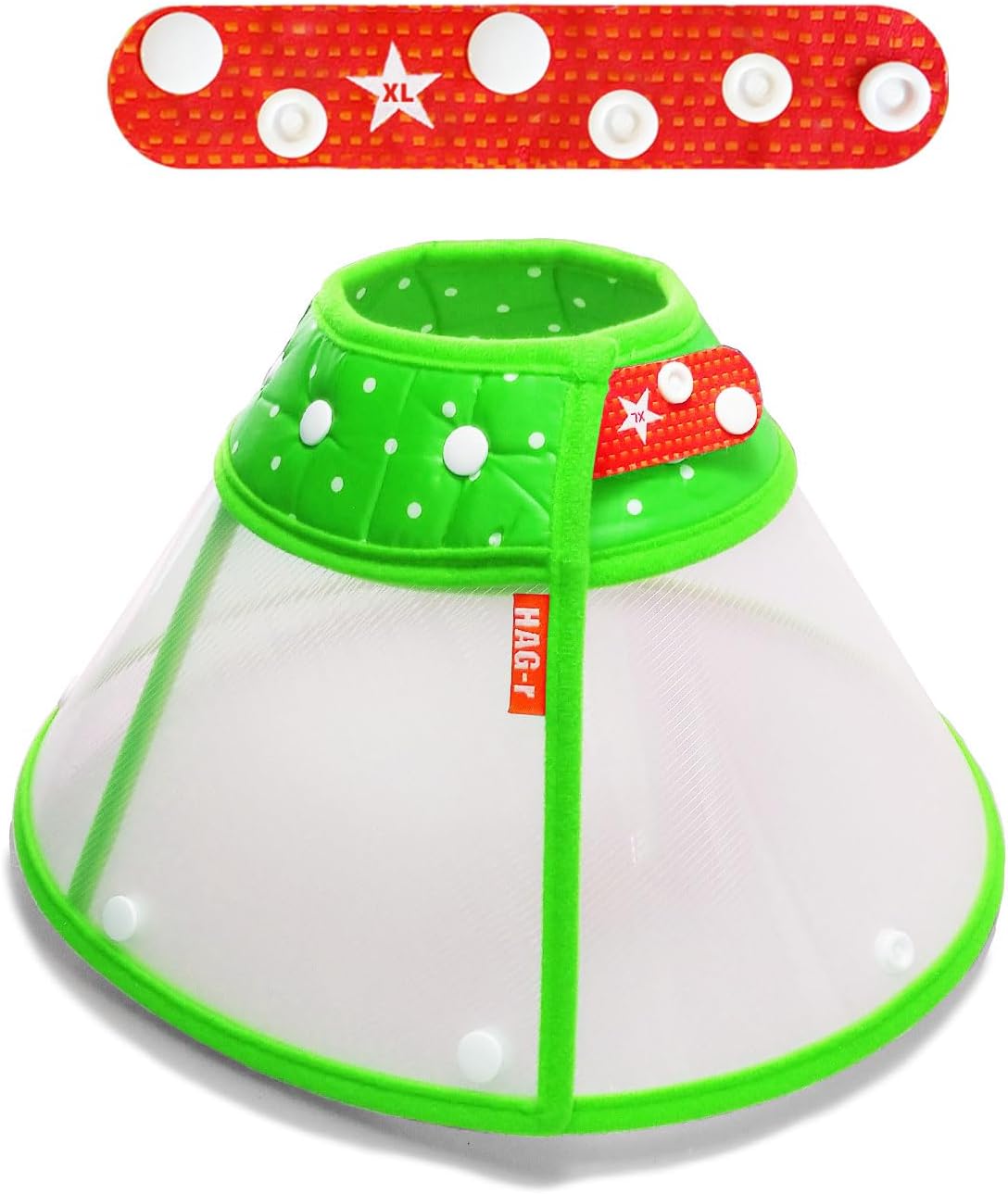 Patent HAG-r Dog Cone with Gentle Supporters,Loosen Pochi,Lightweight Elizabethan Collar,Soft Around The Neck(Green, Comfy Snapper Set-XL)