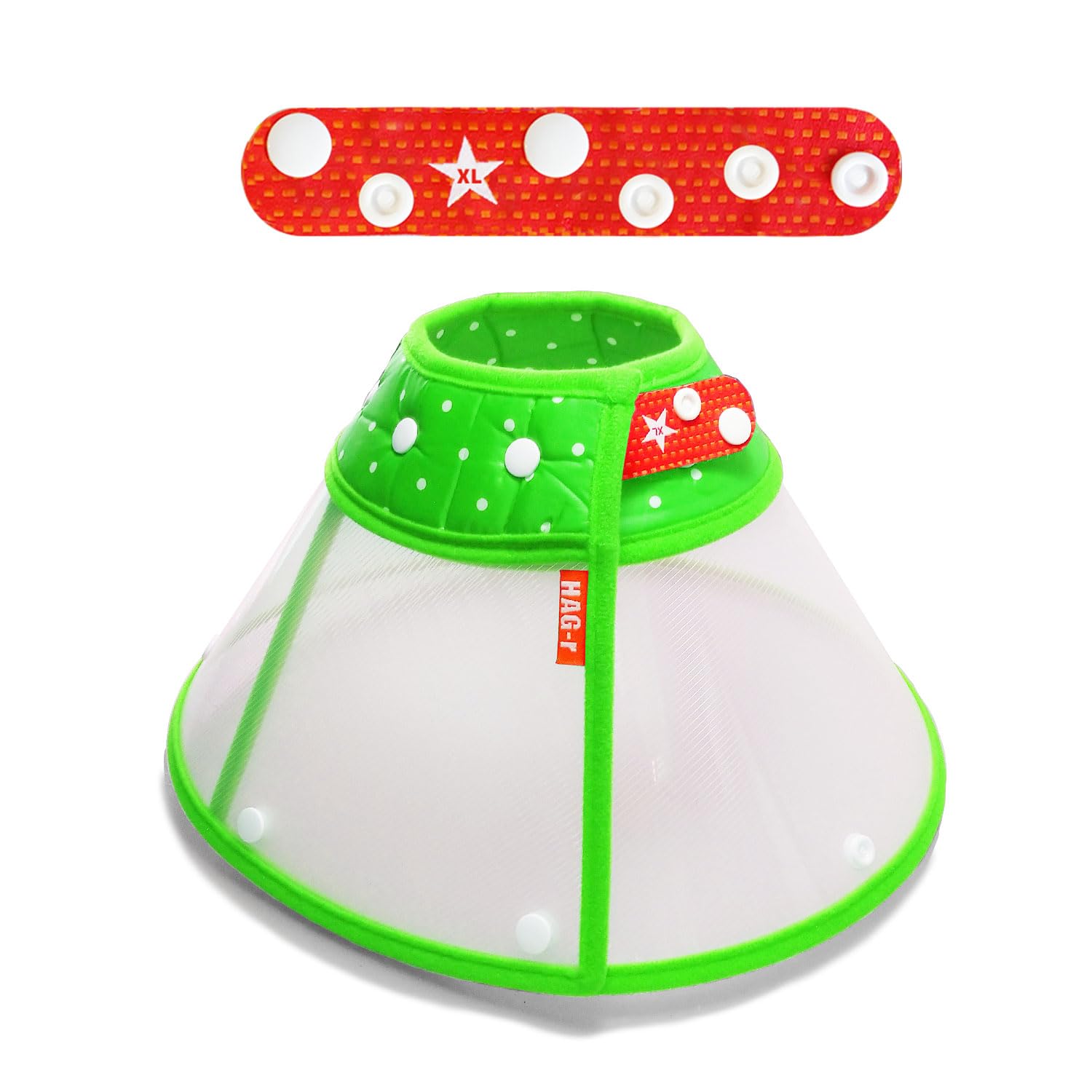Patent HAG-r Dog Cone with Gentle Supporters,Loosen Pochi,Lightweight Elizabethan Collar,Soft Around The Neck(Green, Comfy Snapper Set-XL)