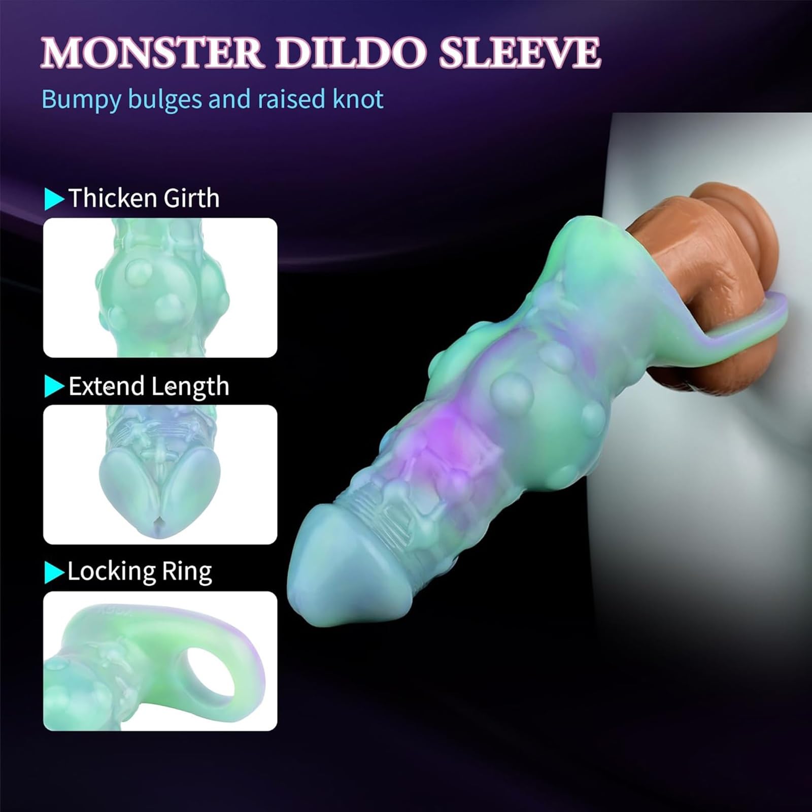 Juguete sexual con funda for pene for hombres, alargador de pene con nudo de perro fantasía con anillo retrasar la eyaculación, longitud y ancho silicona, funda extendida parejas, juego sexual