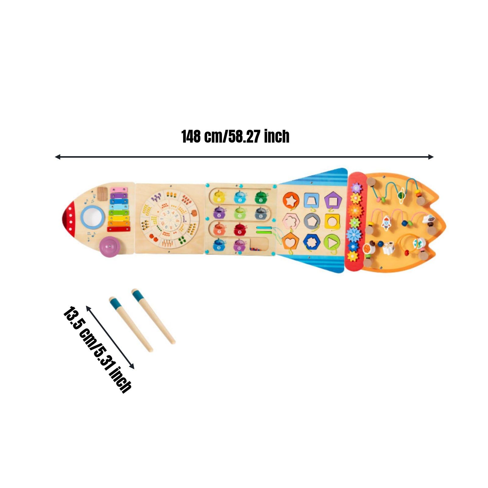 Colcolo Children Learning Board Tavola Interattiva Pannello Educativo Legno da Parete con Forme Ad Incastro Ruota dei Numeri Ingranaggi Xilofono per