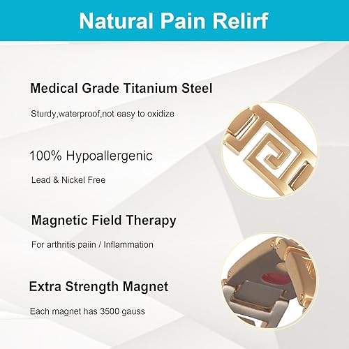 Miniatura 3 de Pulsera magnética para mujeres y hombres, 9.44 pulgadas, diseño único, pulsera de acero de titanio dorado, regalos de joyería de moda (0710G)