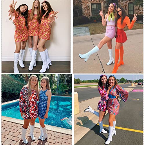 Exsiqute Women's Gogo Boots Over The Knee High Boots Square Toe Block Chunky Heel Zipper Tall Halloween Costume Party Dress Boots White #TOP1