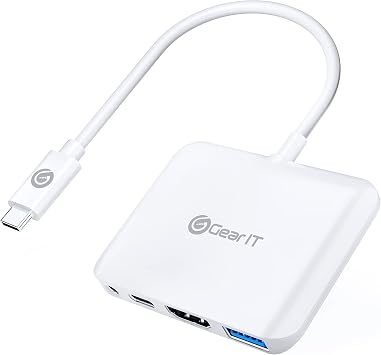 GearIT USB C Hub to HDMI | USB-A | 3.5mm I 100W PD Passthrough، 4K @ 120Hz DP Alt Mode Audio / Mic Port، USBC Type C Thunderbolt 3 / 4 متوافق مع MacBook Pro 2020, iPad Pro 2020 و Galaxy S20 والمزيد
