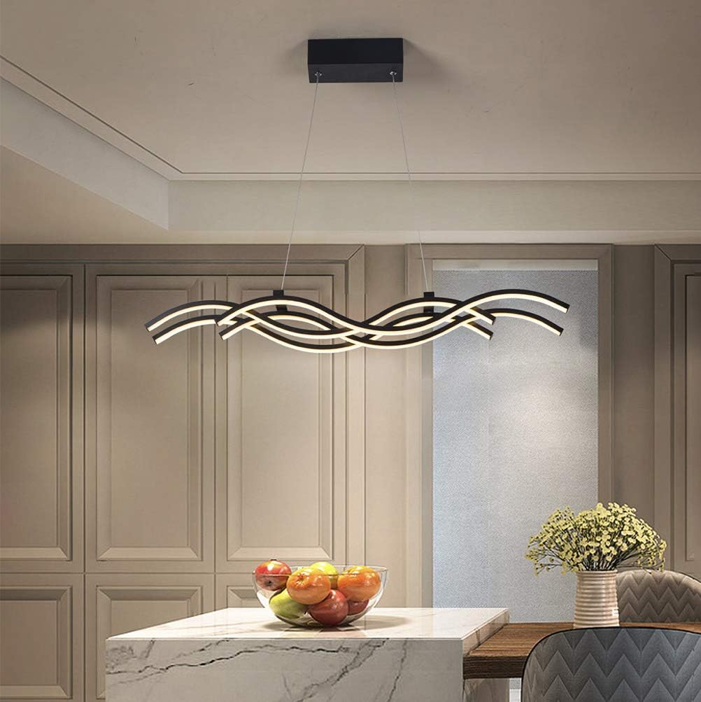 Frее Shірріng 🛒 Modern LED Pendant Lighting 4-Light Dimmable Flush Mount Ceiling Chandelier Adjustable Height 56W Chic Wave Shape Hanging Light Painting Lamp Fixture for Dining Table Kitchen Island Bedroom (Black) Tесh Dеаlѕ 🔥 Modern LED Pendant Lighting 4-Light Dimmable Flush Mount Ceiling Chandelier Adjustable Height 56W Chic Wave Shape Hanging Light Painting Lamp Fixture for Dining Table Kitchen Island Bedroom (Black)