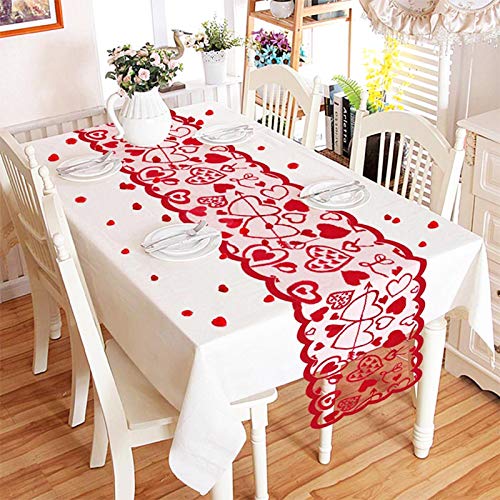 HshDUti Chemin de table en dentelle en forme de cœur rouge – 183 x 33 cm – Décoration de...