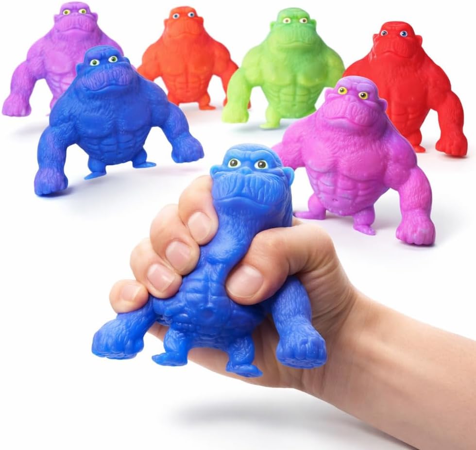 8 PK Full-Size Stretchy Gorilla Toys - Sand Squishy Monkey Gorilla Fidget Toys in 4 Colors - 4"x3.5" - Arms Extend Up to 2.5 Feet - Animal Sensory Fidget Party Favors for Kids
