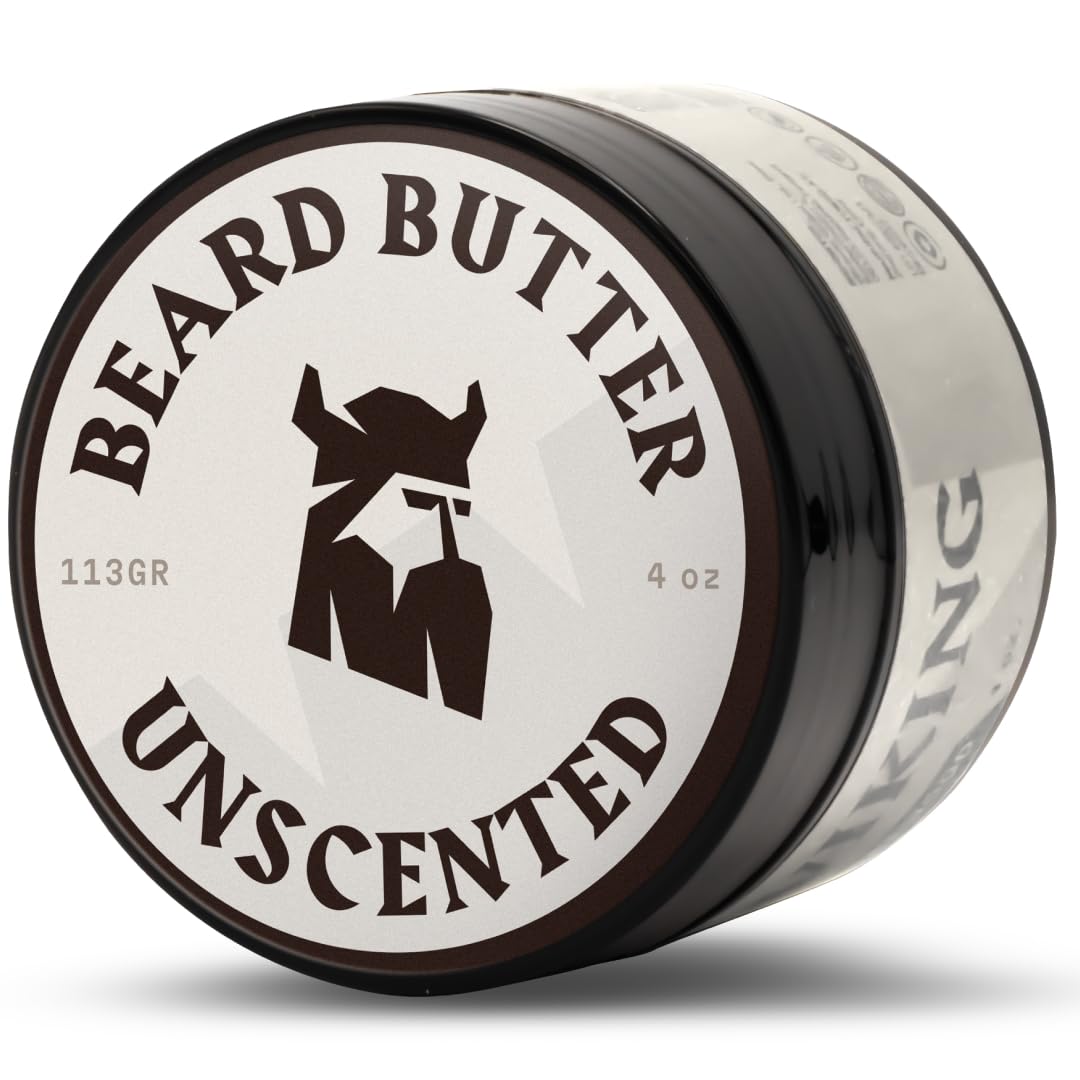 Striking Viking Unscented Beard Butter for Men - 4 Oz Cream - Unscented Beard Cream for Men with Non-Greasy Formula - Hydrating Balm