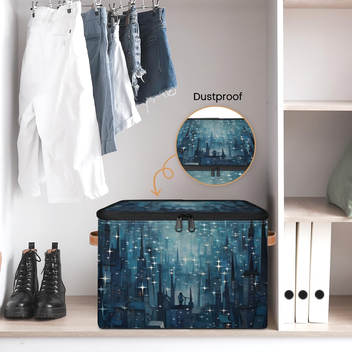 Storage Bin Set of 2 Universe Stars Storage Basket with Zipper Lid & Handle Foldable Closet Shelf 2 Pack Cloth Organizer Basket Cube Bins Clothes Organizer for Bedroom, Nursery