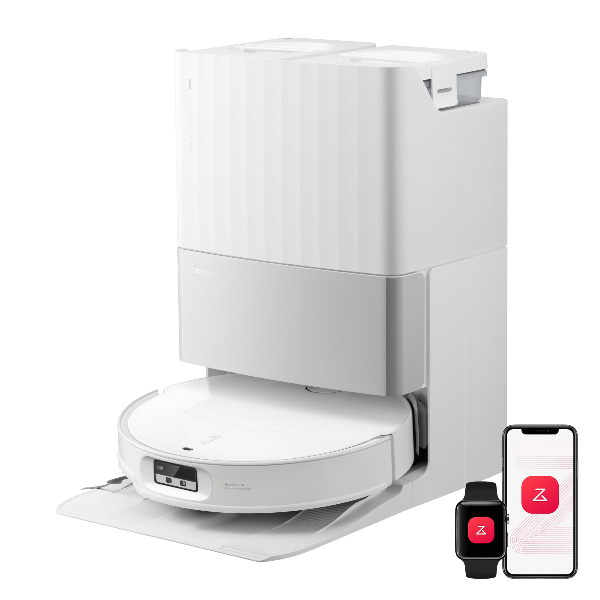 roborock Qrevo EdgeT Robot Aspirador Succión 18500 Pa, con FlexiArm | Sistema Doble Desenredos, 7,98 cm Ultrafino, Base Multifuncional 3.0 Lavar Mopa con Agua Caliente, Controlado por App y Voz