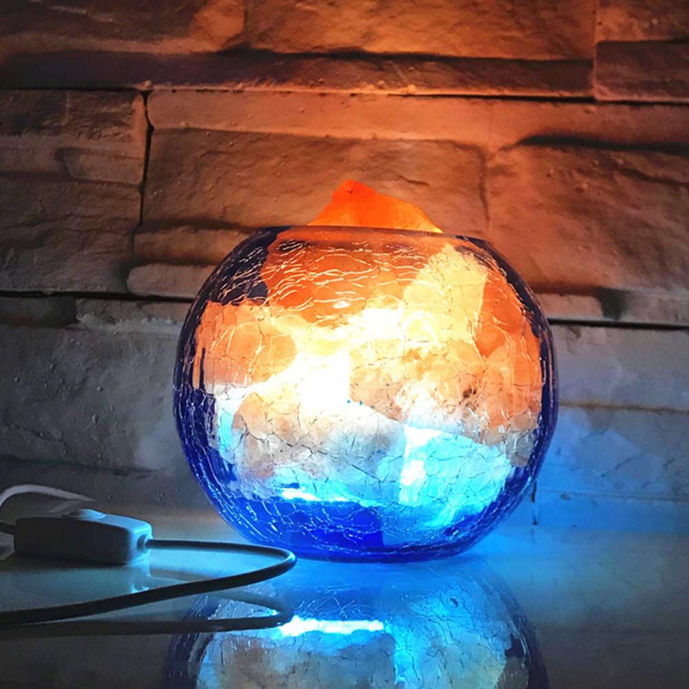 Lámpara De Sal Volcánica del Himalaya, Pantalla De Cristal Redonda, Alimentada por USB, Luz Creativa para La Noche Junto A La Cama, 15 × 15 × 12 Cm