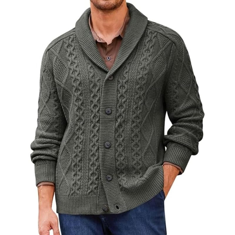 carl vinson Men's Cable Knit Shawl Collar Cardigan Sweater with Buttons for Autumn and Winter-picture-15