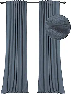 INOVADAY 100% Blackout Curtains 108 Inches Length 2 Panels Set, Back Tab/Rod Pocket Linen Black Out Curtains for Bedroom, Thermal Insulated Window Drapes - Slate Blue, W50 X L108