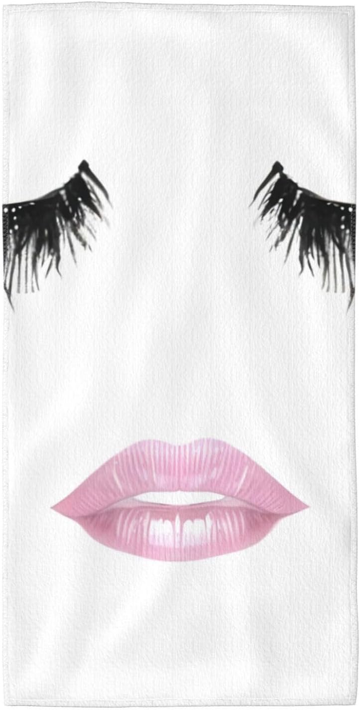 Eyelash Lip White Print Hand Towels for Kitchen, Decorative Bathroom Towels Decor Farmhouse Cute for Men Women Gifts