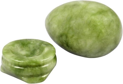 Miniatura 6 de SUNYIK Estatuilla curativa de howlita verde con esfera de huevo turquesa con soporte de piedra, regalo del día de Pascua (1 x 1.6 pulgadas)