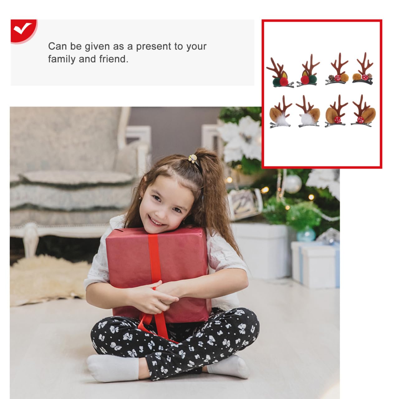 4 Pairs Christmas Hair Clips Reindeer Ears Hair Accessories Christmas Deer Ears Barrettes Cute Reindeer Antlers Hairpins for Deer Antlers Costume Holiday Party Decoration - Image 5