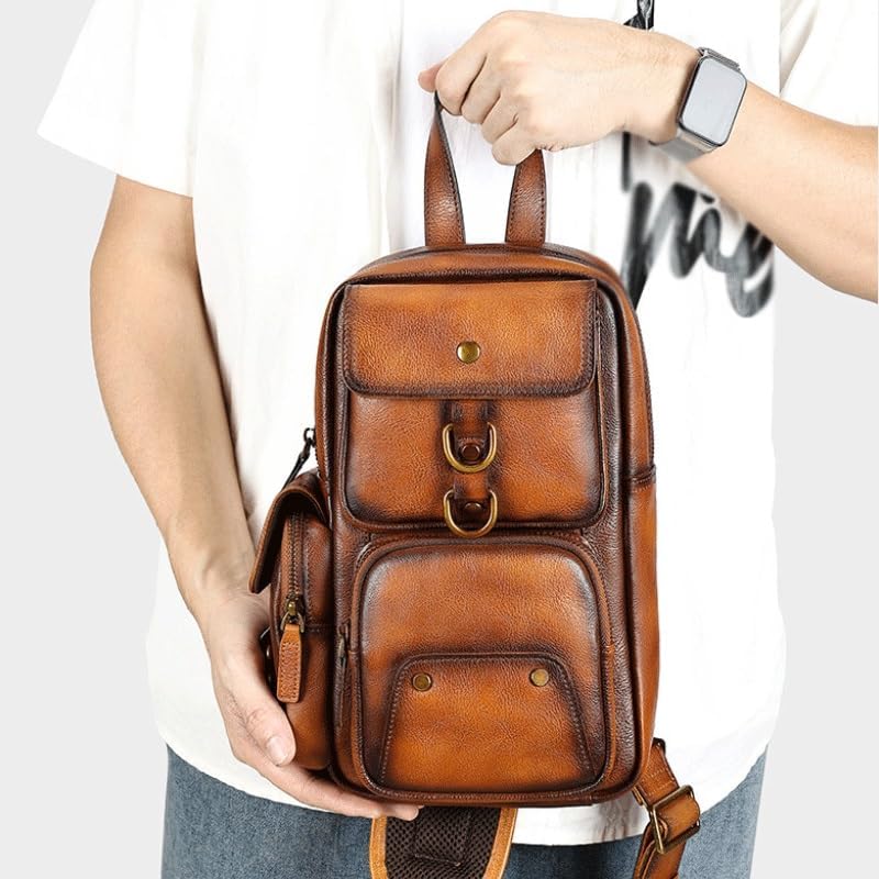 Handmade Genuine Leather Crossbody Bag for Men Single Shoulder Strap Large Capacity