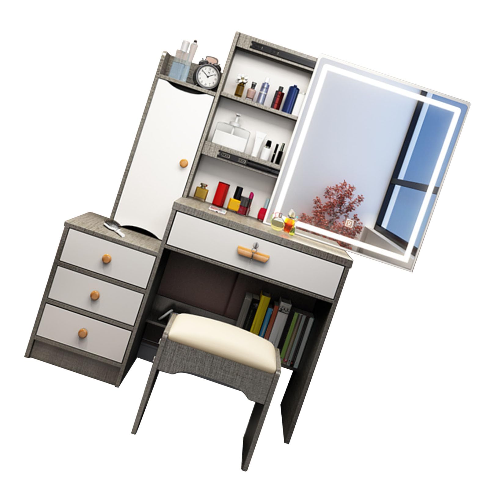 Vanity Table Toeletta Moderna Multifunzionale con Specchio Illuminato per Camera da Letto